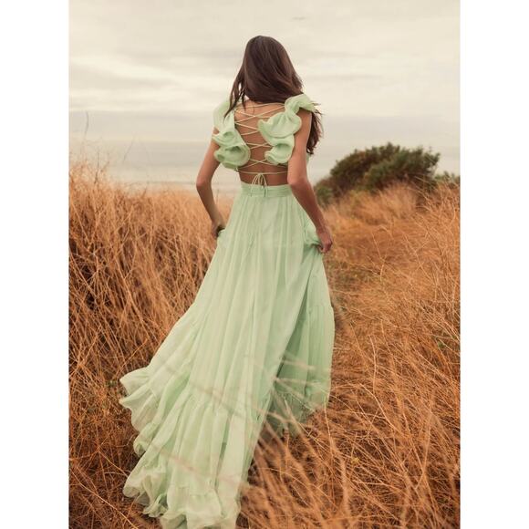 NEW Mac Duggal Mint Green Ruffle Tiered Cut-Out Chiffon Gown Dress 2 Style 67911 - Picture 15 of 16